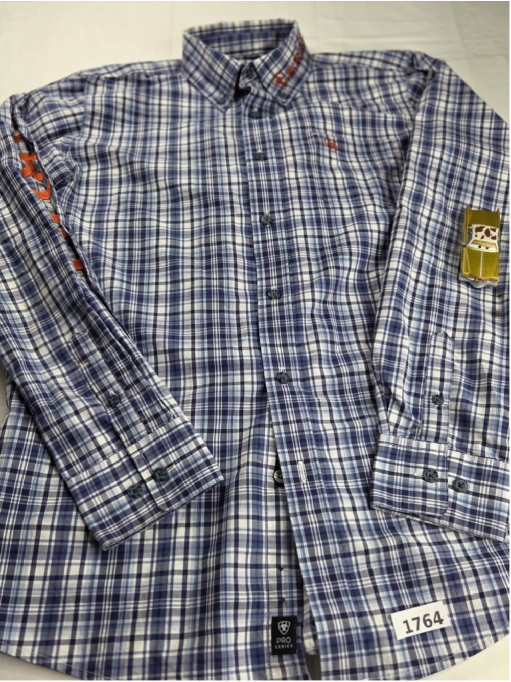 Ariat Pro Series Boys Team Orion Plaid Long Sleeve Shirt XL 18 Blue #1764